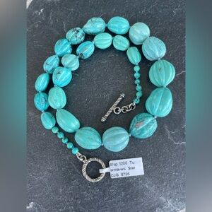 Natural Turquoise Beaded Necklace with Sterling Silver 925 Clasp 19” long